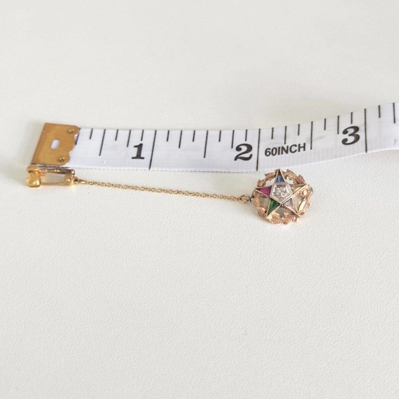 Vintage 10K Yellow Gold Eastern Star Masonic Diamond Multi-Gemstone Pin - Picture 7 of 10